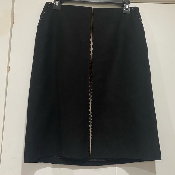 J Crew wool short skirt black with tan stitching size petite 8 wool blend zip - Picture 3 of 8